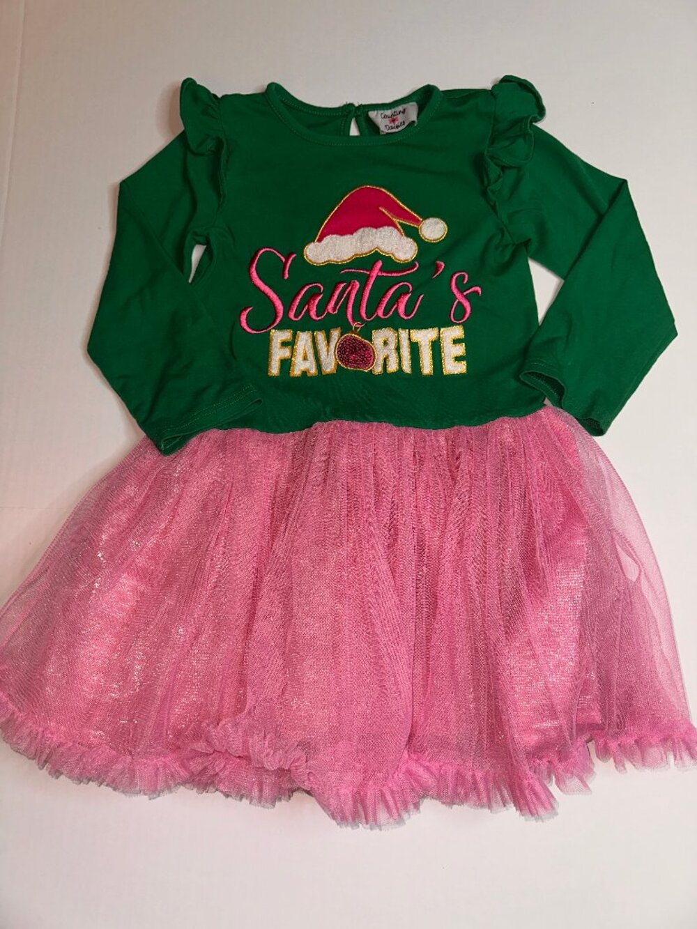 Counting Daisies SIZE 5T Green Pink/Gold Tulle Girl's Dress Santa's Favorite 800